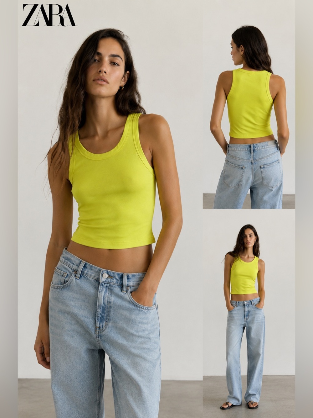 ZARA Lime Green Ribbed Crop Tank Top
